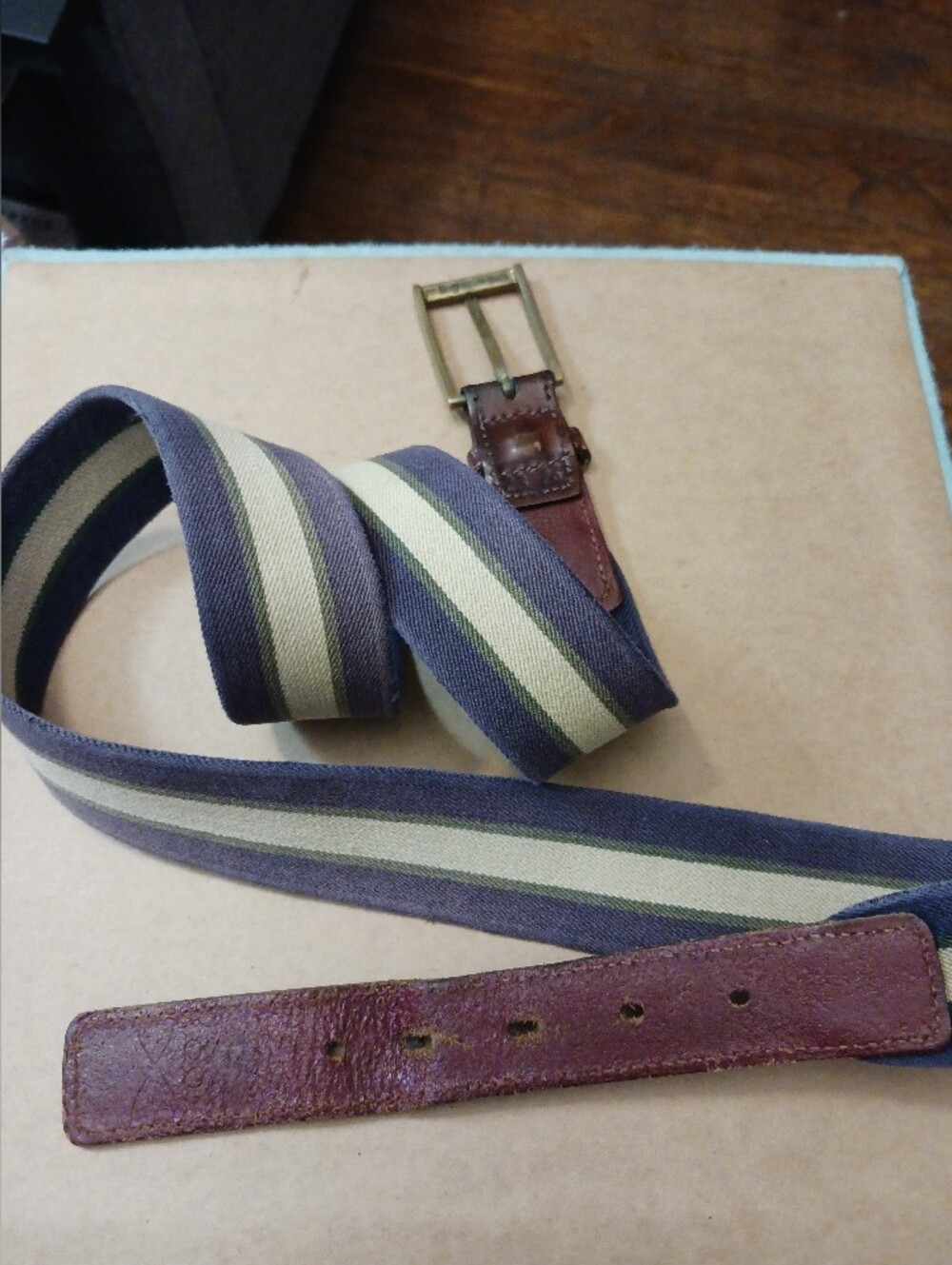 Surcingle Belt Stamped With Bowtie Shape Brass?? Buckle Size 23 26 , Fading Wear